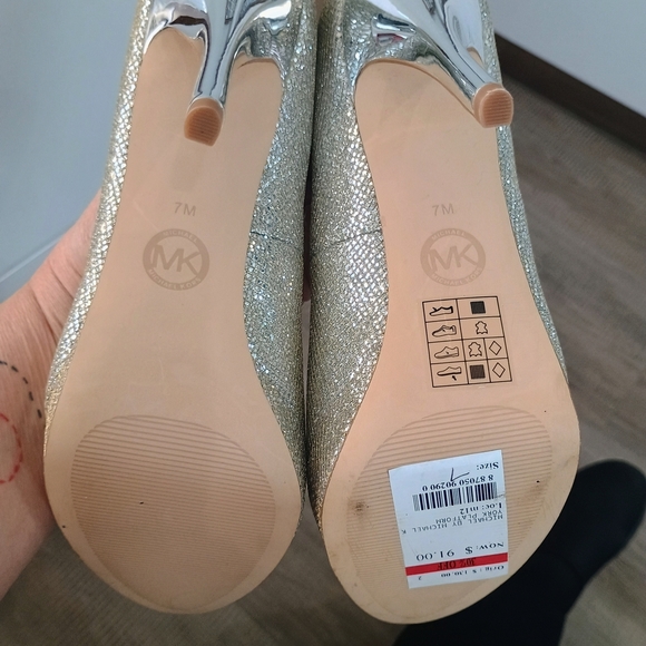 Michael Kors Glittering Silver Peep-Toe Heels - Picture 7 of 9